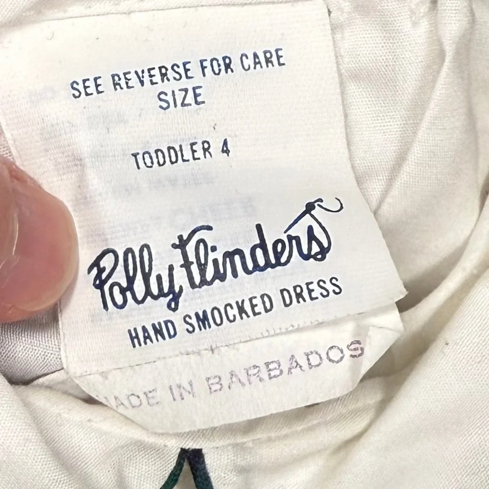 Polly Flinders Vintage Smocked Plaid Tartan Dress Navy Green White Toddler 4
